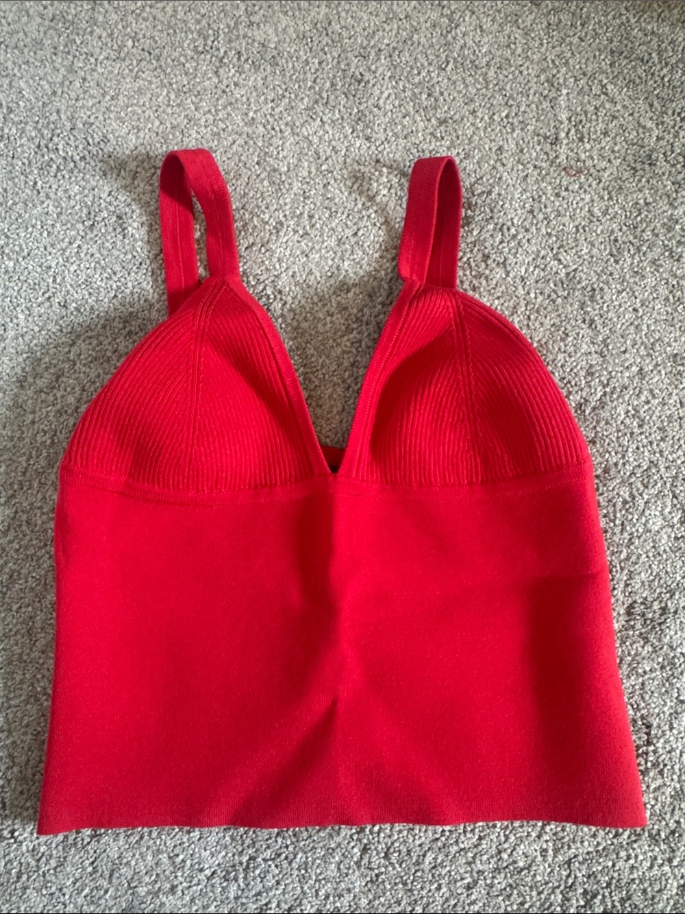 Red Ribbed V-Neck Cropped Tank Intimately Free by Free People Size Small